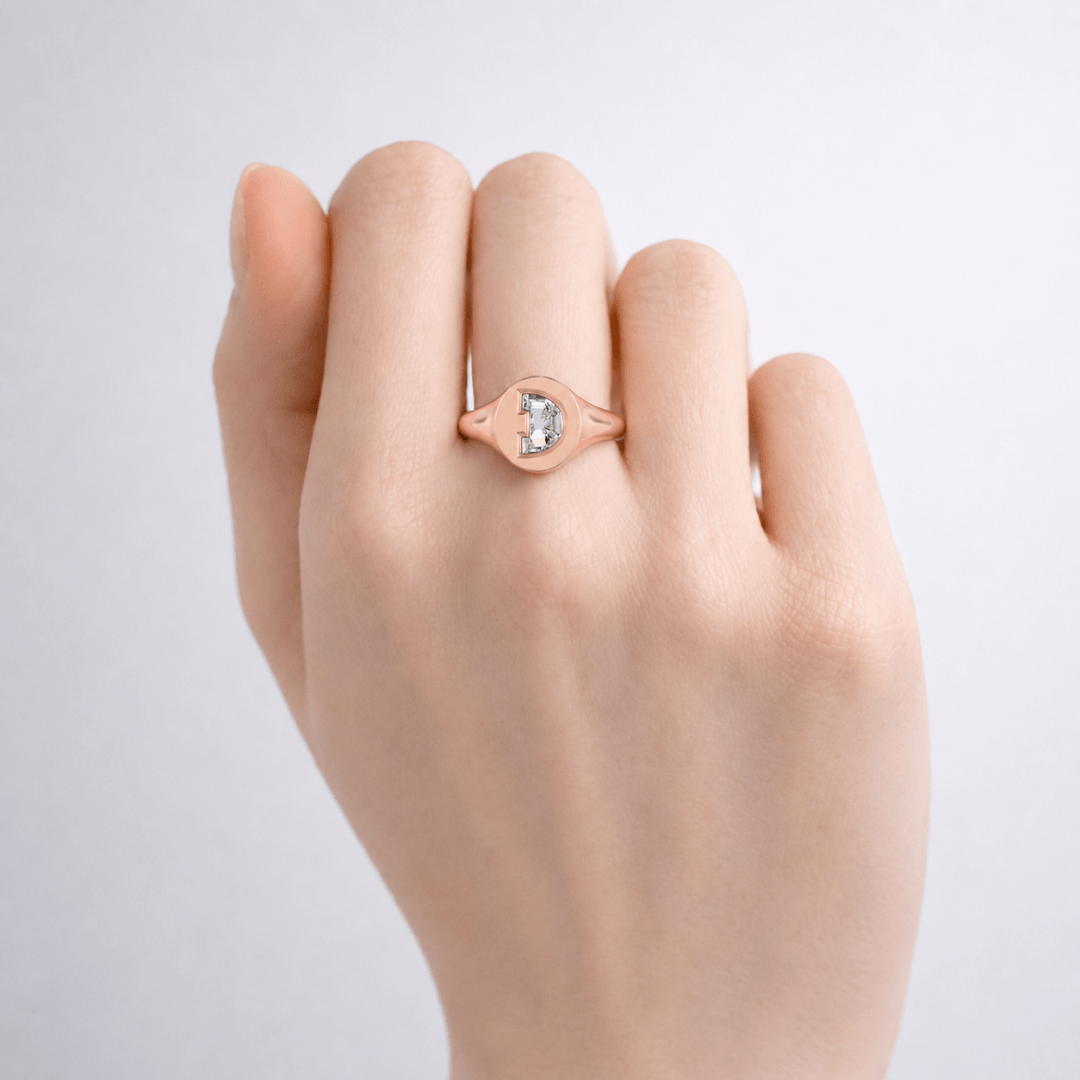 D Letter Alphabet Signet Ring — view 2