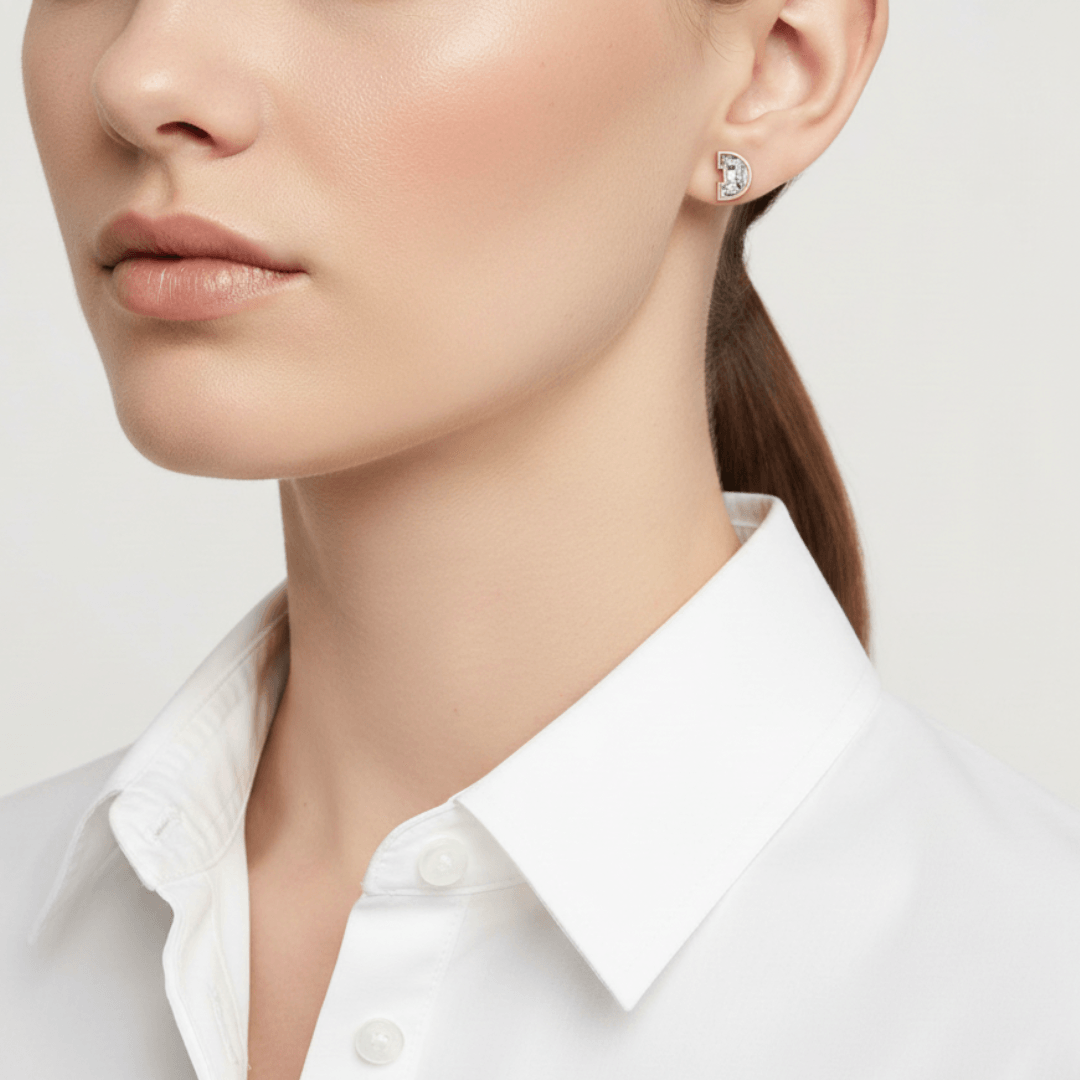 D Letter Alphabet Stud Earrings — view 2