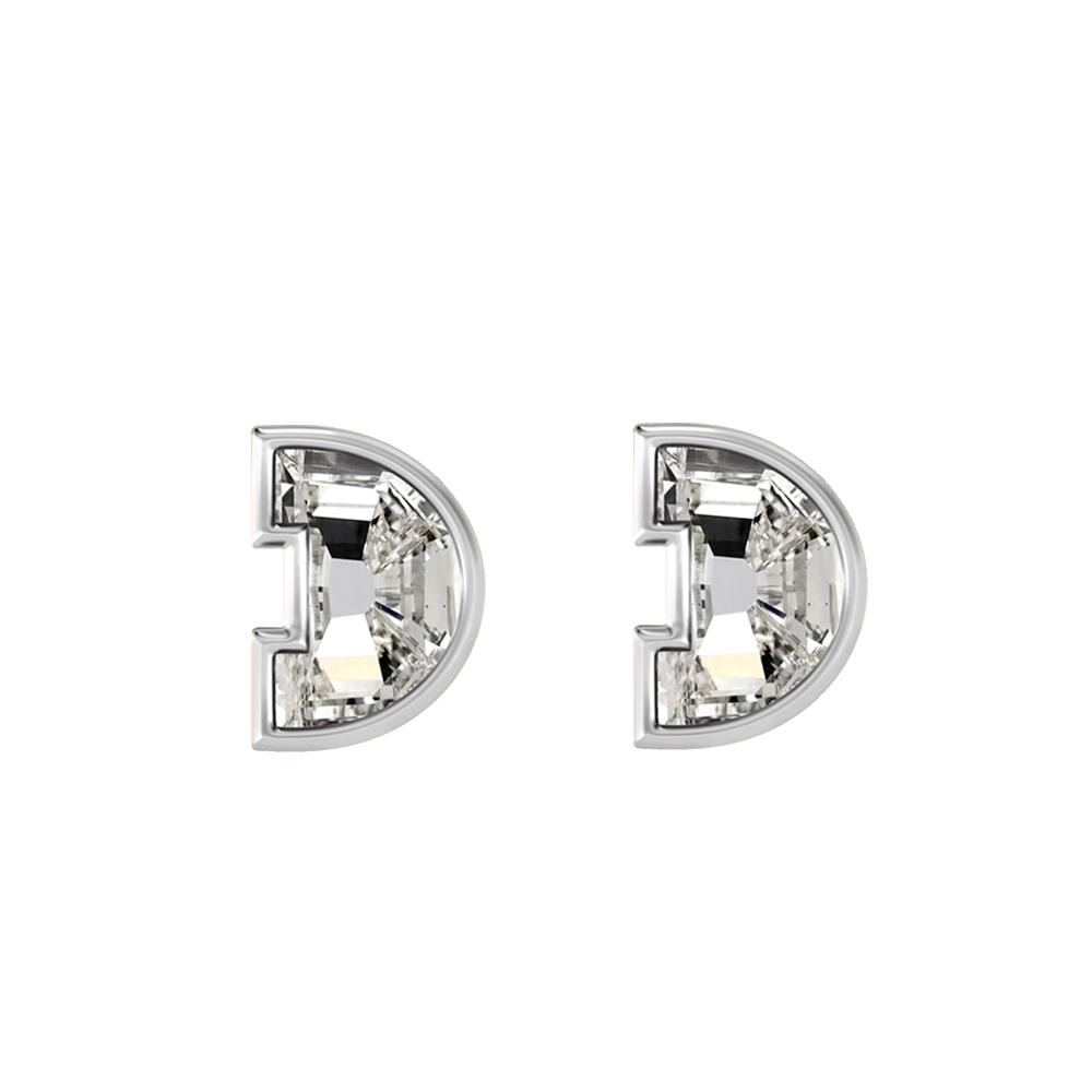 D Letter Alphabet Stud Earrings in 18k White Gold