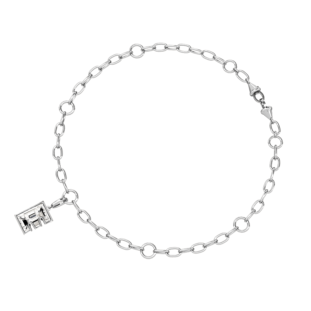 E Letter Alphabet Charm in 18k White Gold — view 3
