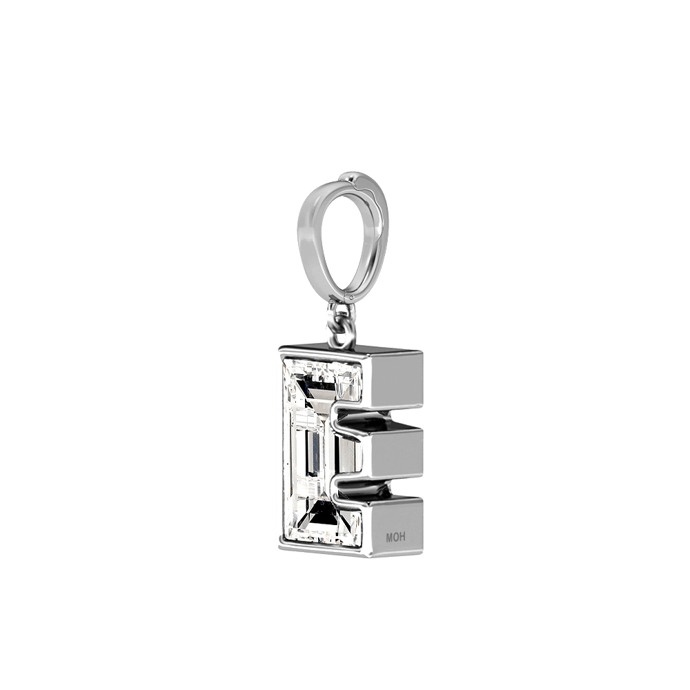 E Letter Alphabet Charm in 18k White Gold — view 2