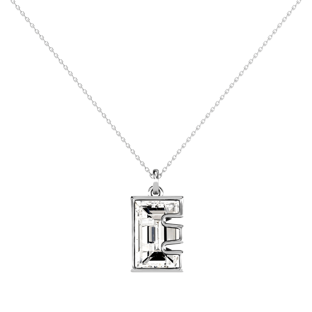 E Letter Alphabet Pendant in 18k White Gold