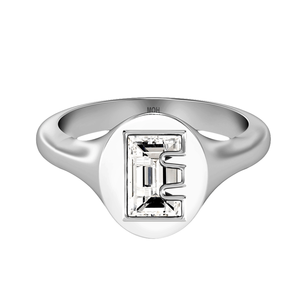 E Letter Alphabet Signet Ring in 18k White Gold