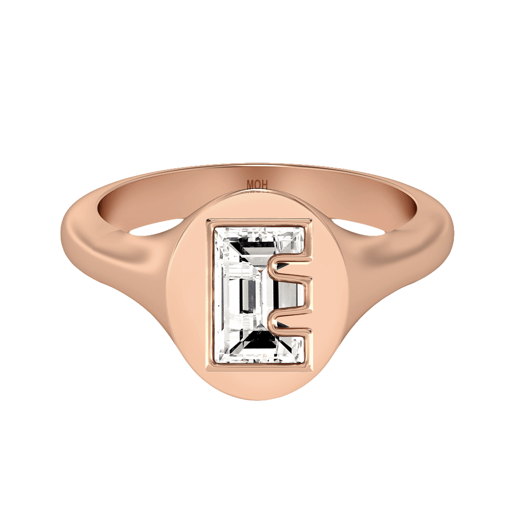 E Letter Alphabet Signet Ring in 18k Rose Gold