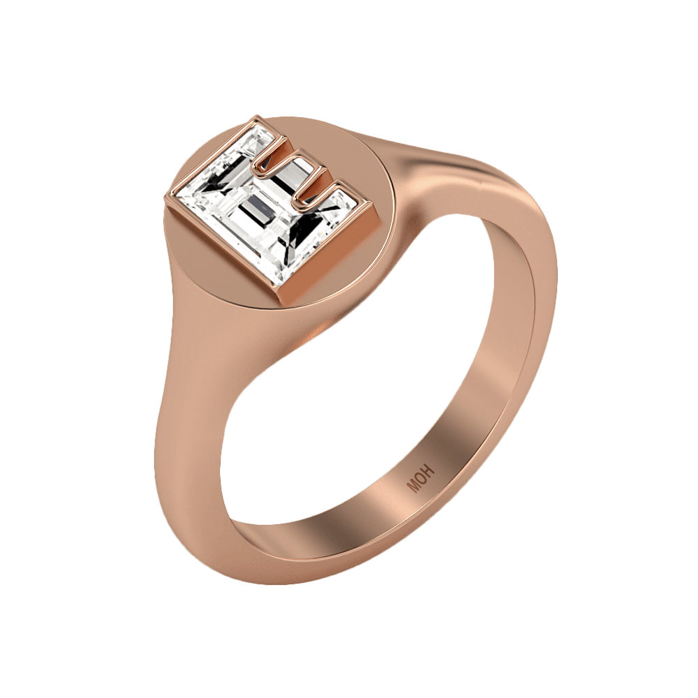 E Letter Alphabet Signet Ring in 18k Rose Gold — view 2