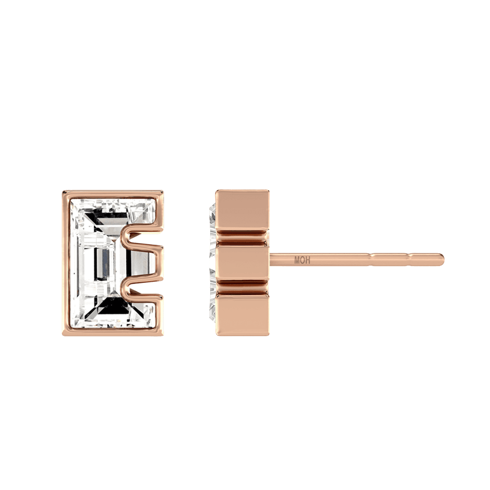 E Letter Alphabet Stud Earrings in 18k Rose Gold — view 2