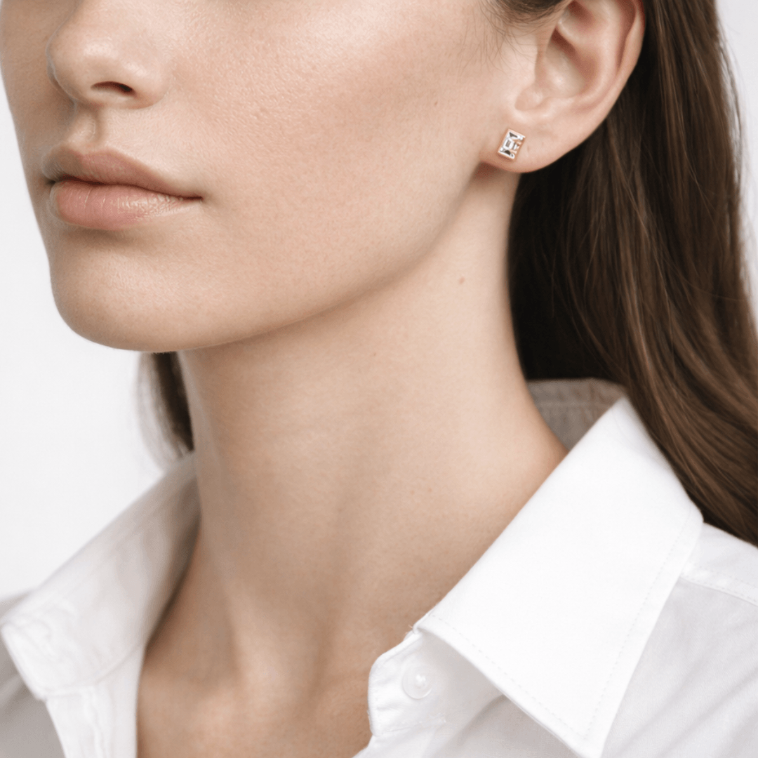 E Letter Alphabet Stud Earrings — view 2