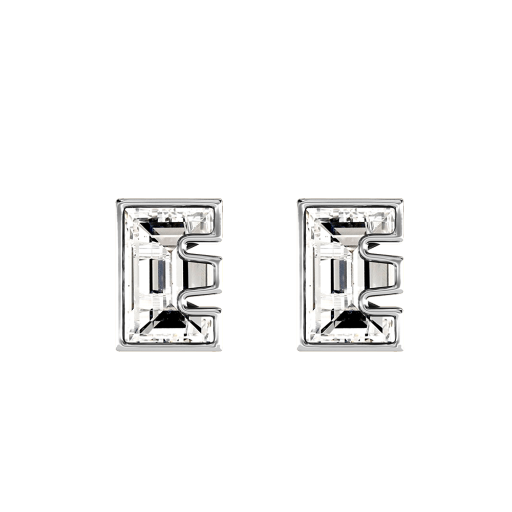 E Letter Alphabet Stud Earrings in 18k White Gold