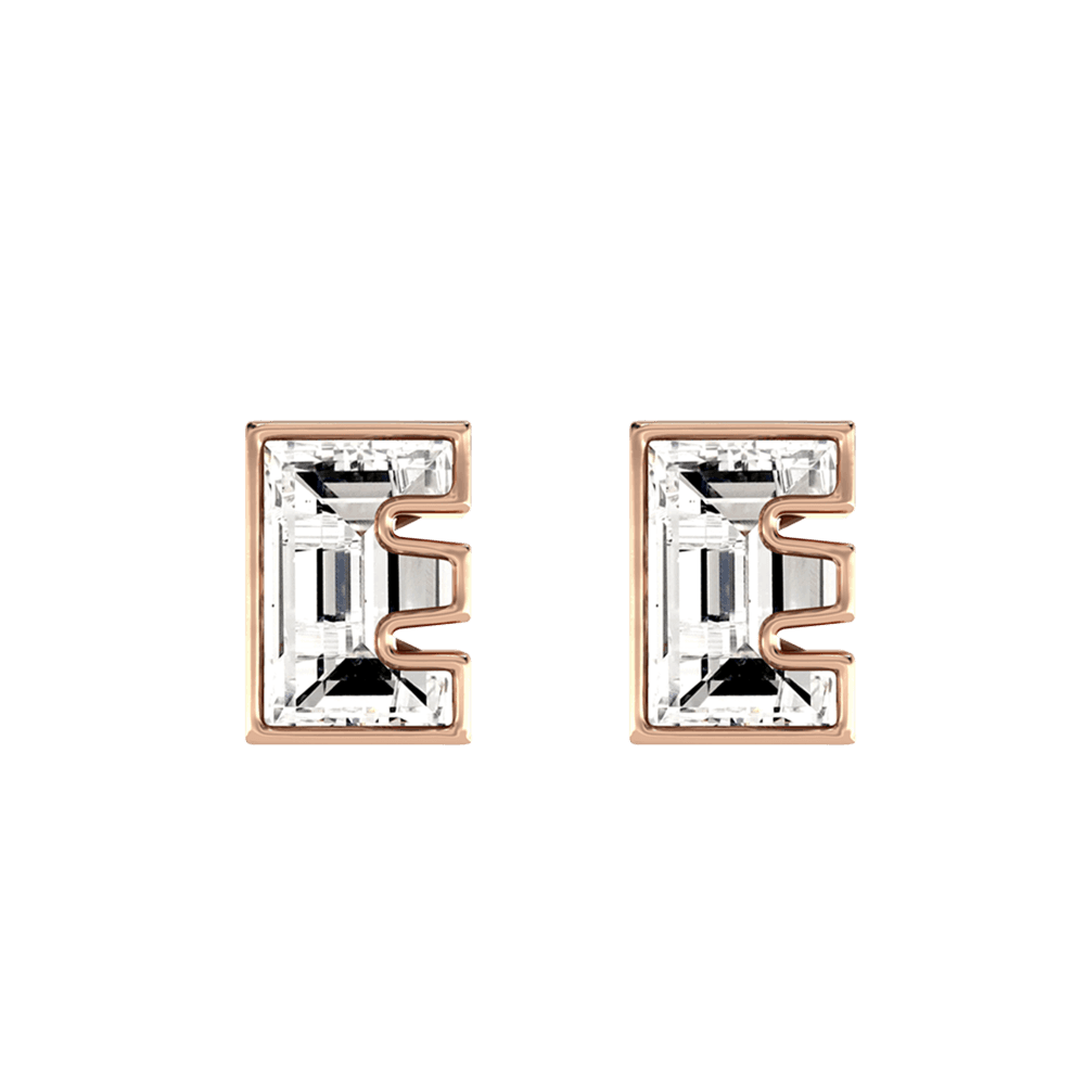 E Letter Alphabet Stud Earrings in 18k Rose Gold