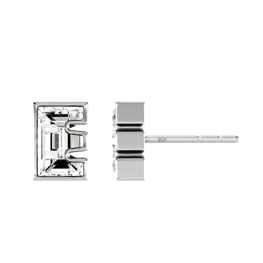 E Letter Alphabet Stud Earrings in 18k White Gold — view 2