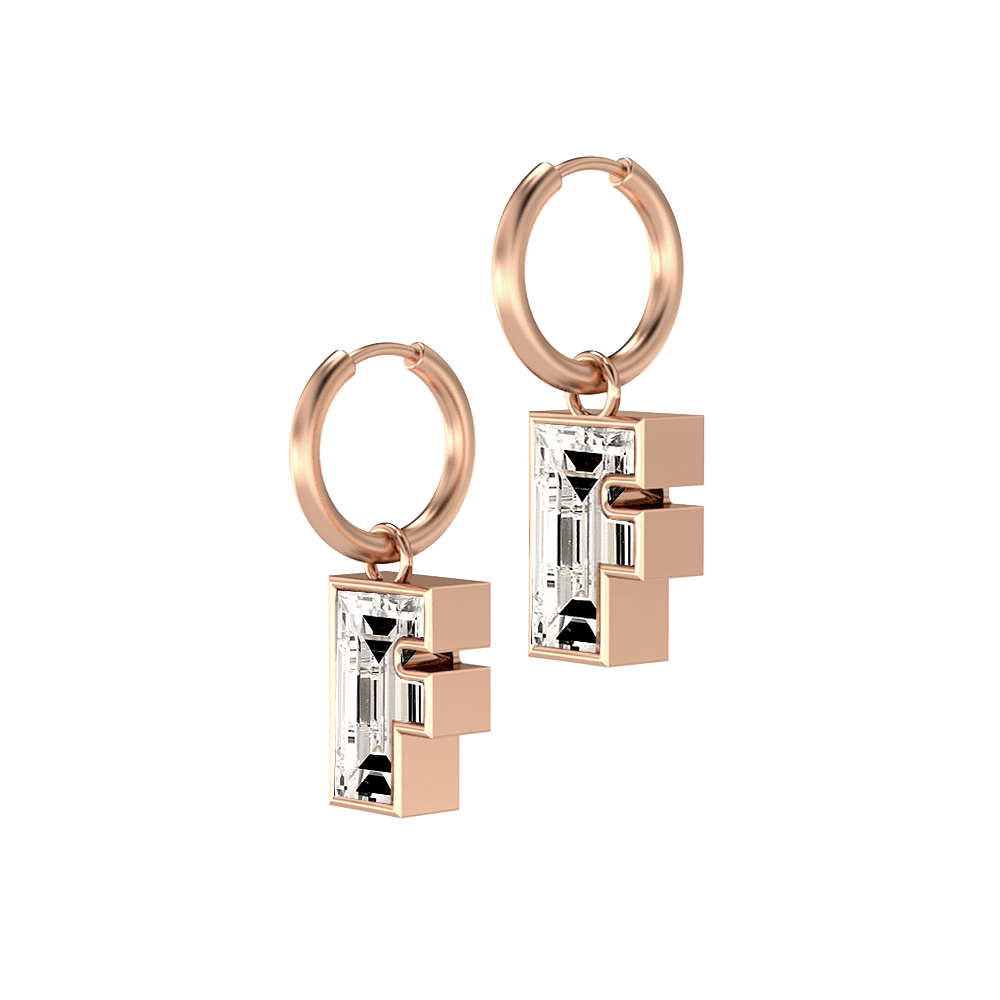 F Letter Alphabet Hoop Earrings in 18k Rose Gold — view 2