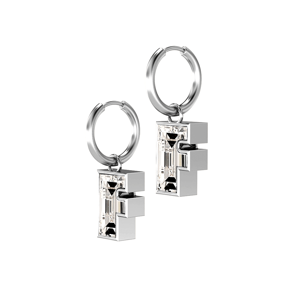 F Letter Alphabet Hoop Earrings in 18k White Gold — view 2