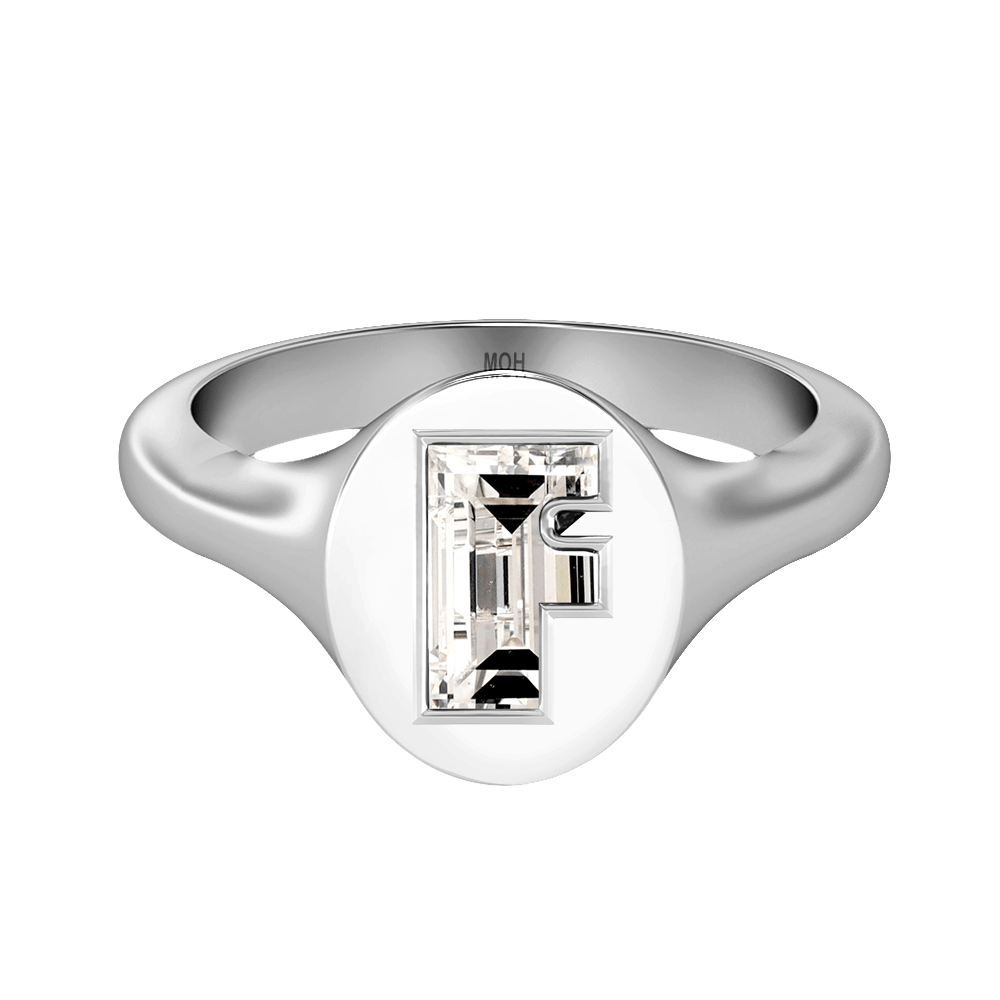 F Letter Alphabet Signet Ring in 18k White Gold