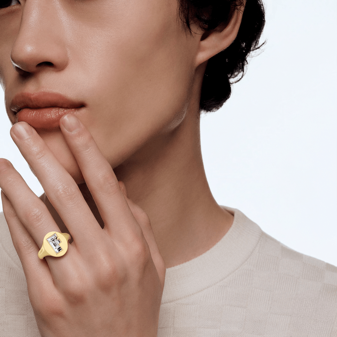 F Letter Alphabet Signet Ring — view 2