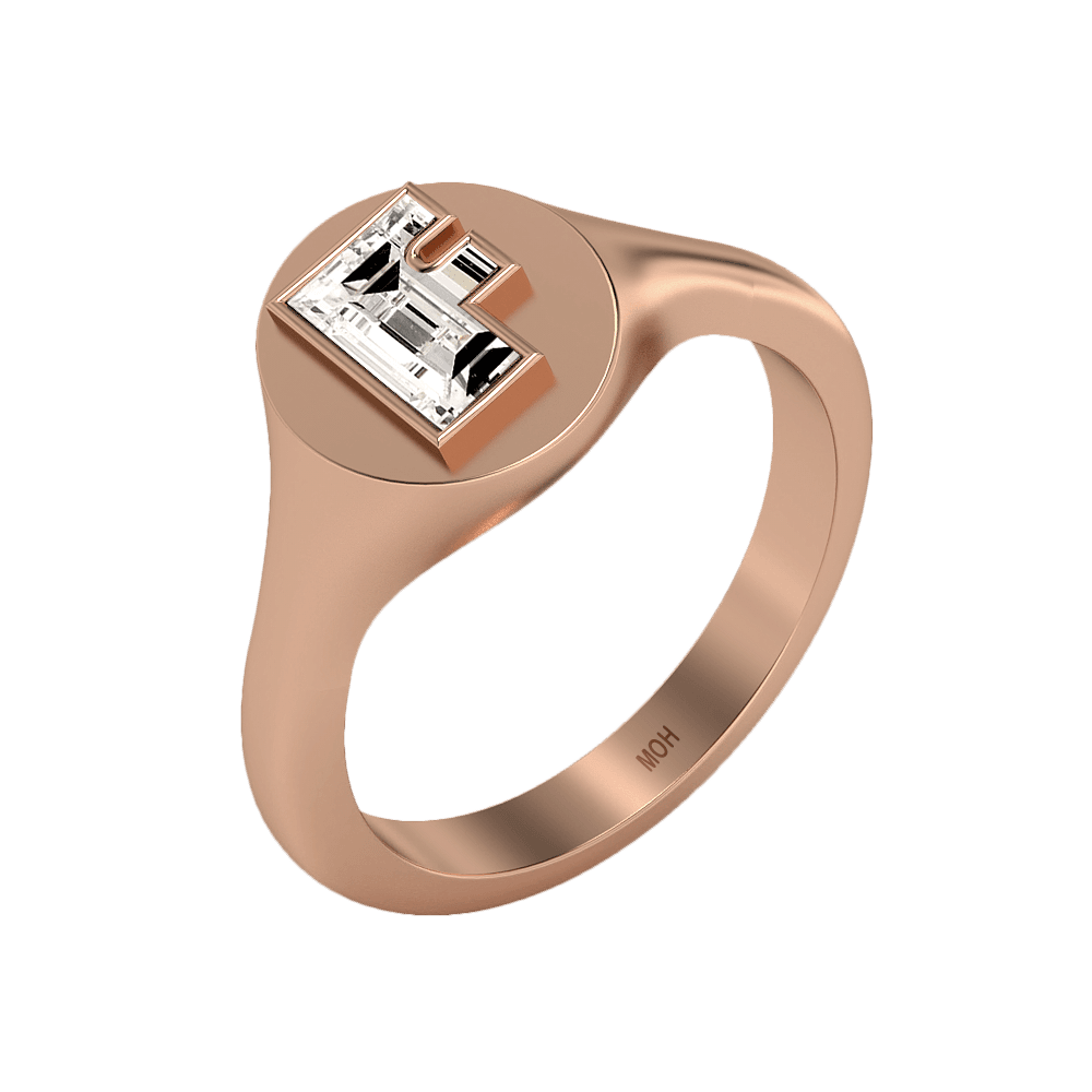 F Letter Alphabet Signet Ring in 18k Rose Gold — view 2