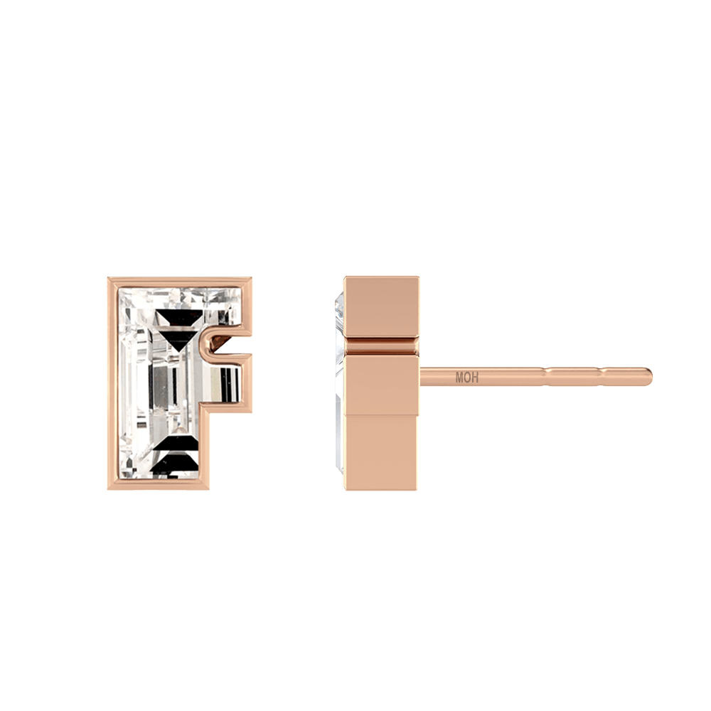 F Letter Alphabet Stud Earrings in 18k Rose Gold — view 2
