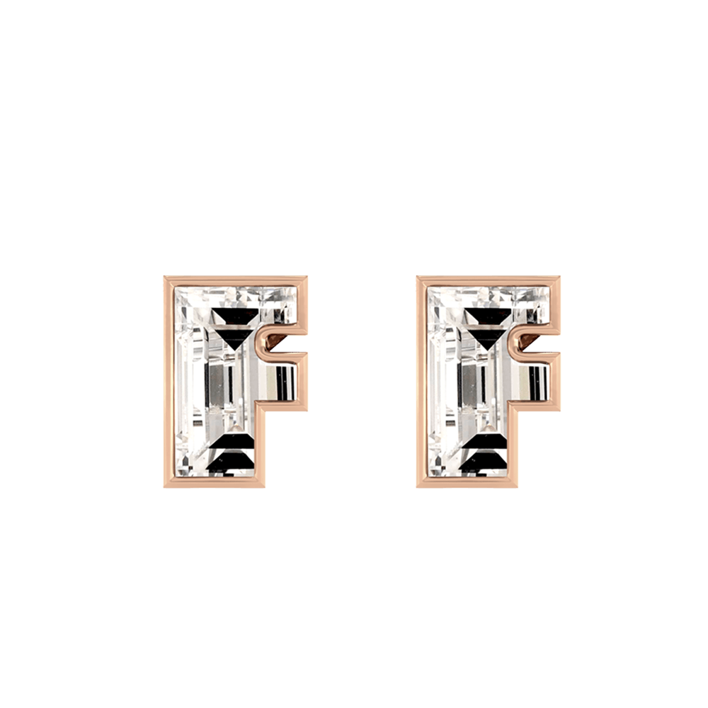 F Letter Alphabet Stud Earrings in 18k Rose Gold
