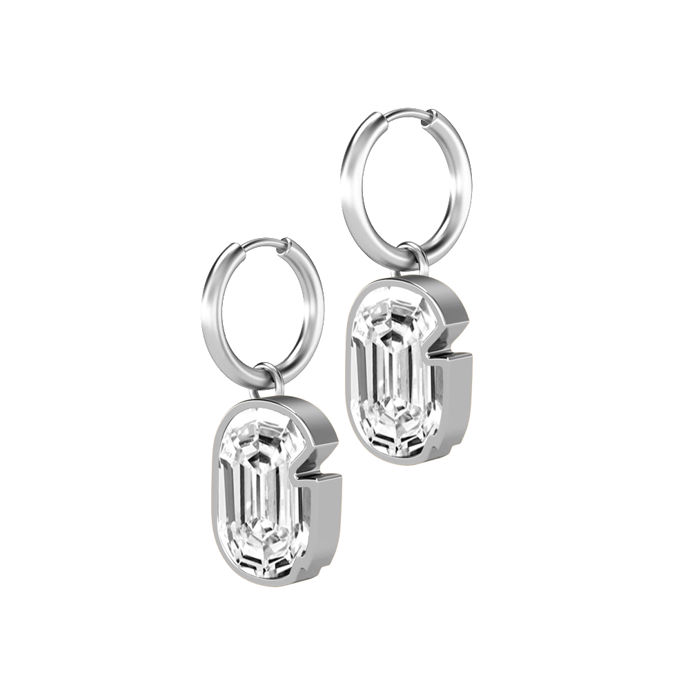 G Letter Alphabet Hoop Earrings in 18k White Gold — view 2