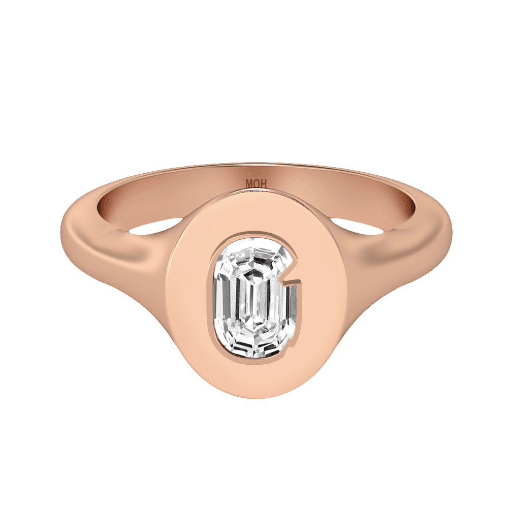 G Letter Alphabet Signet Ring in 18k Rose Gold