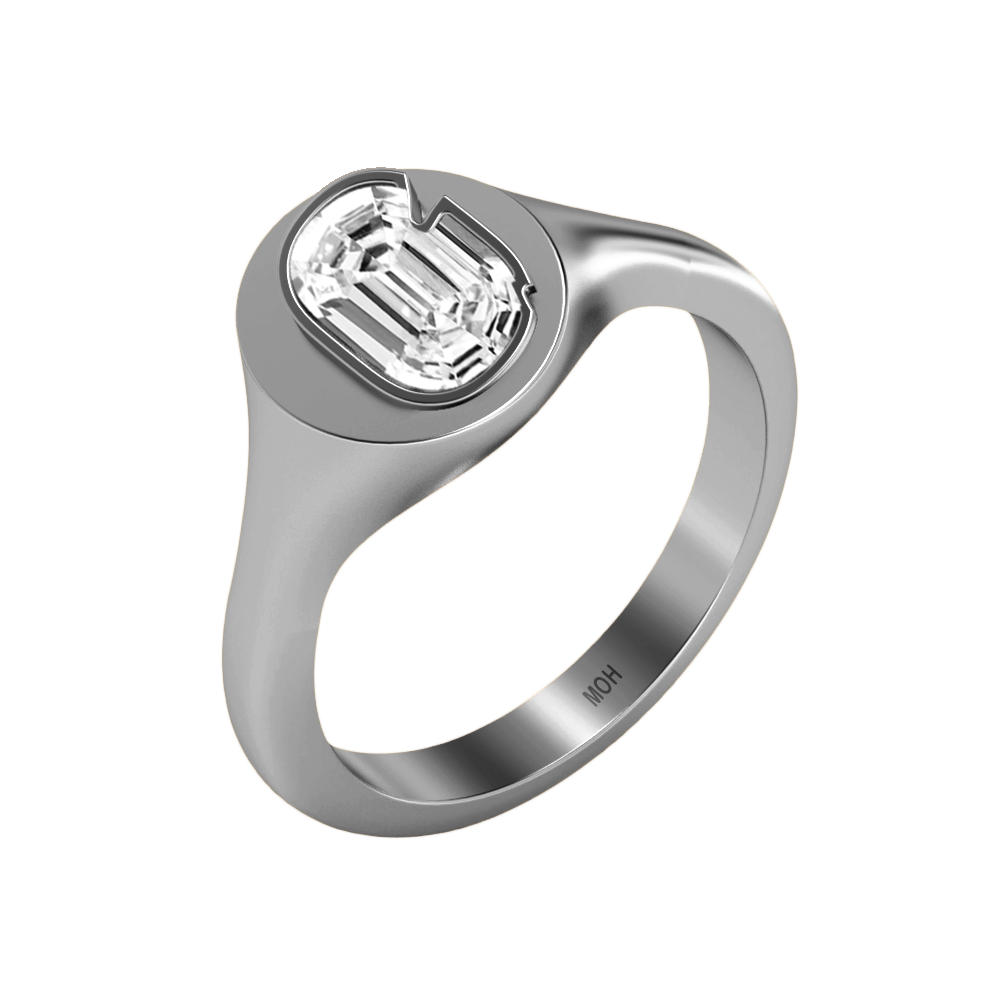 G Letter Alphabet Signet Ring in 18k White Gold — view 2