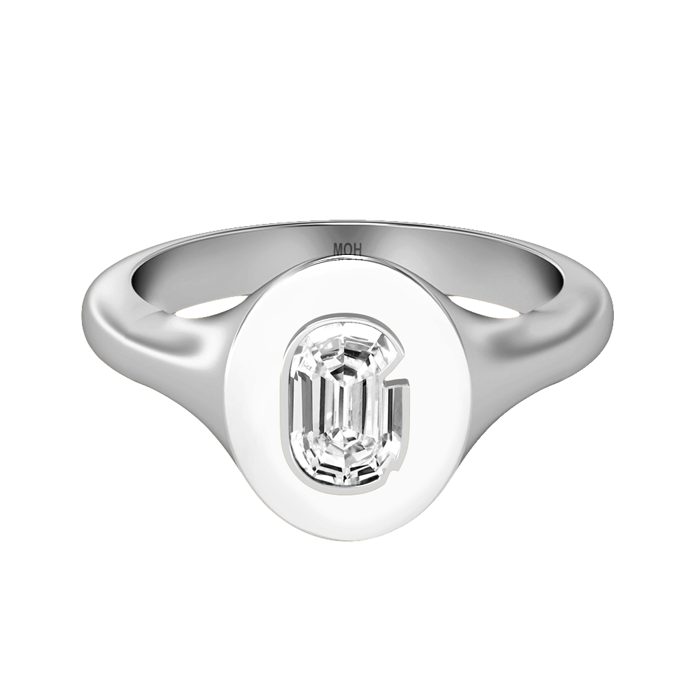 G Letter Alphabet Signet Ring in 18k White Gold
