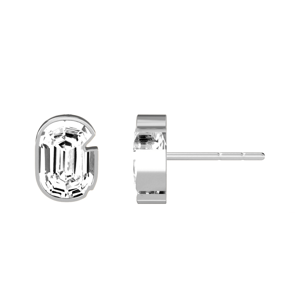 G Letter Alphabet Stud Earrings in 18k White Gold — view 2