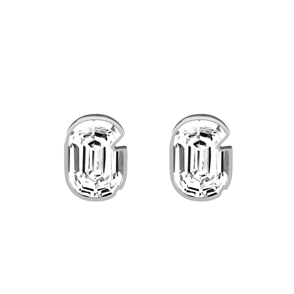 G Letter Alphabet Stud Earrings in 18k White Gold
