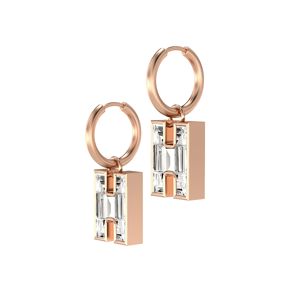 H Letter Alphabet Hoop Earrings in 18k Rose Gold — view 2