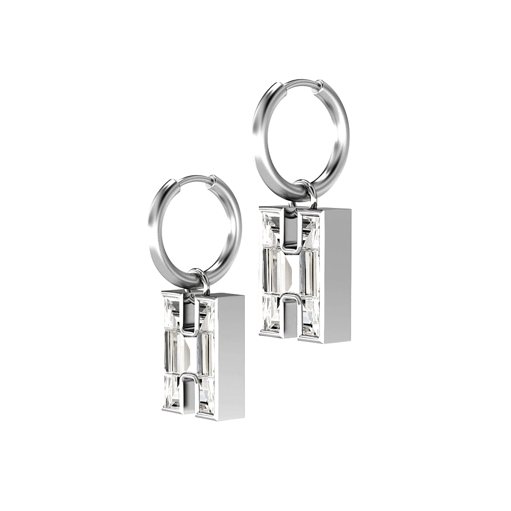 H Letter Alphabet Hoop Earrings in 18k White Gold — view 2