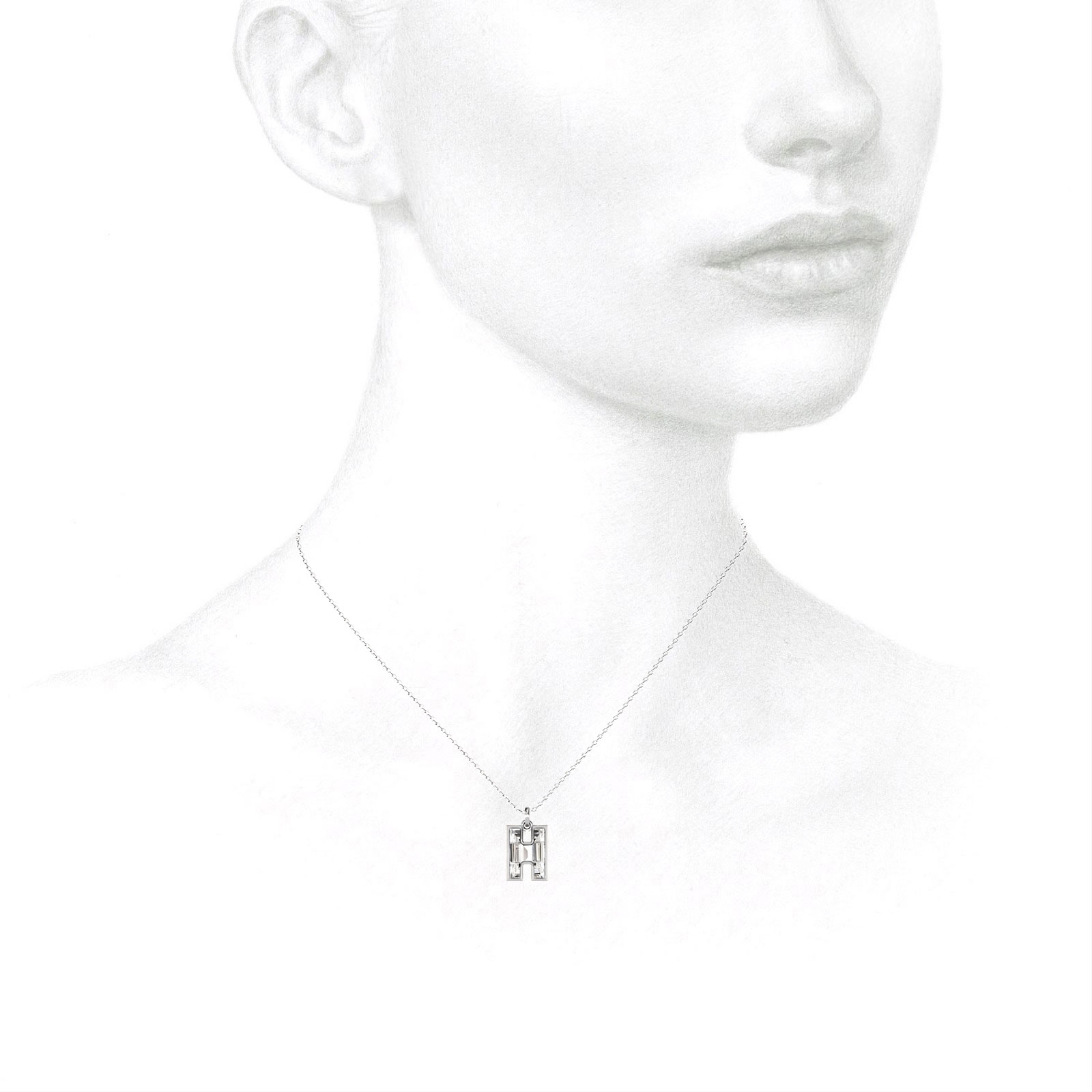 H Letter Alphabet Pendant in 18k White Gold — view 3