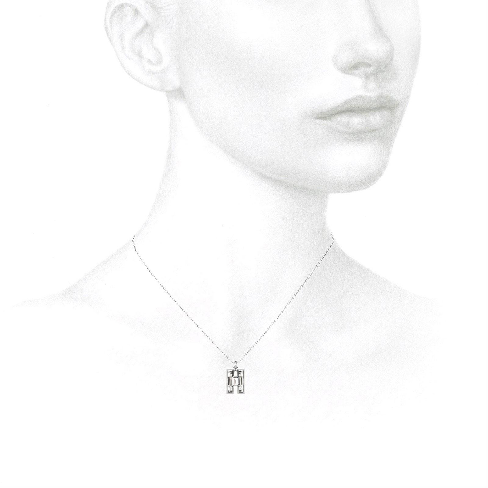 H Letter Alphabet Pendant in 18k White Gold — view 3