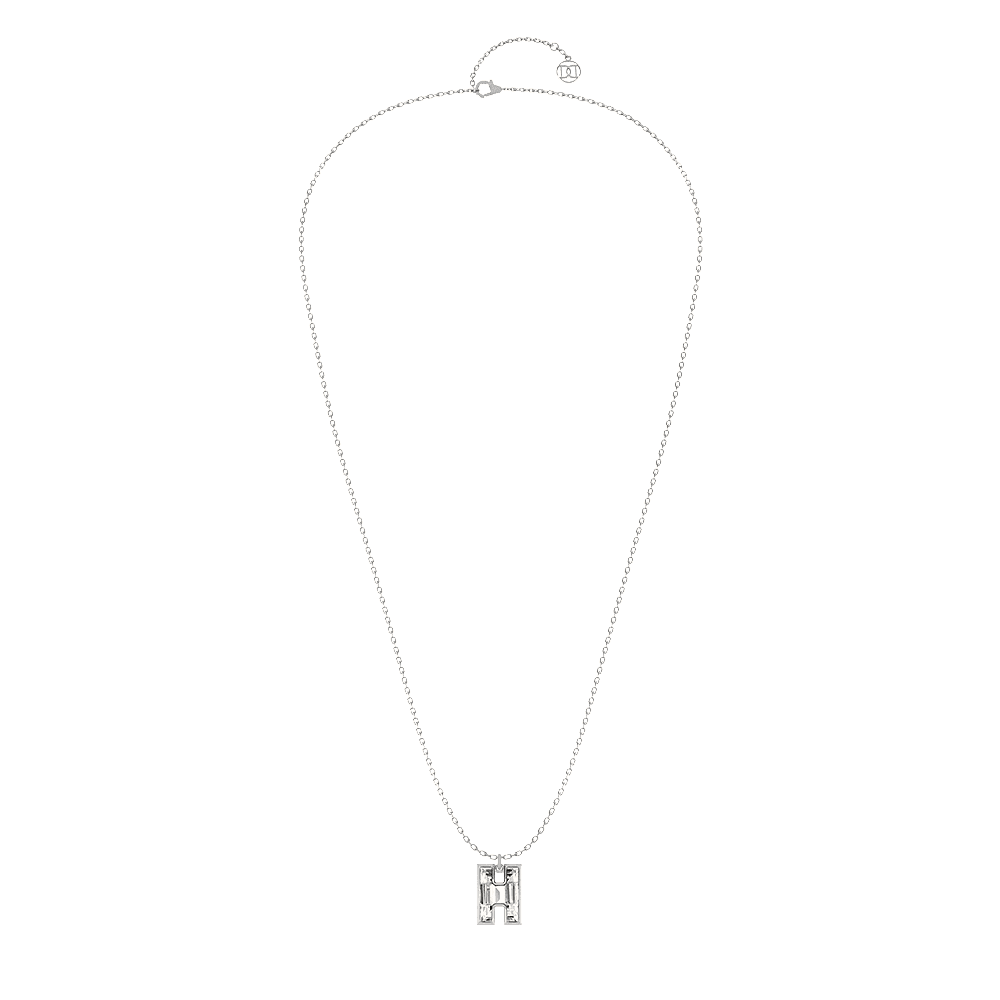 H Letter Alphabet Pendant in 18k White Gold — view 2