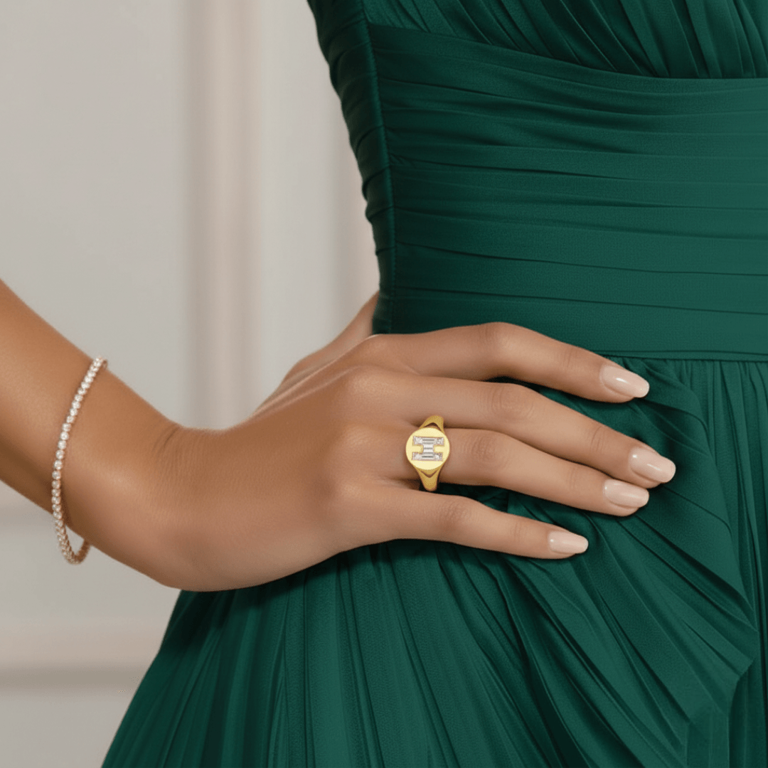 H Letter Alphabet Signet Ring — view 2