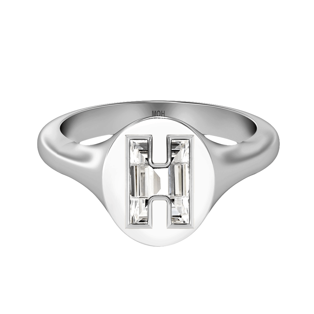 H Letter Alphabet Signet Ring in 18k White Gold
