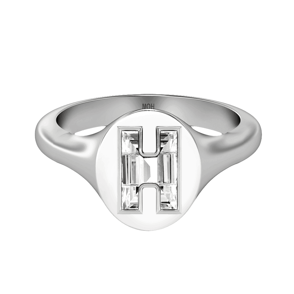 H Letter Alphabet Signet Ring