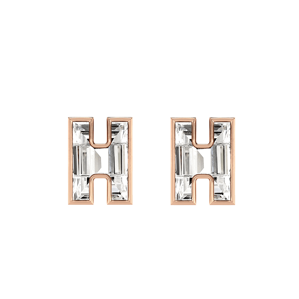 H Letter Alphabet Stud Earrings in 18k Rose Gold