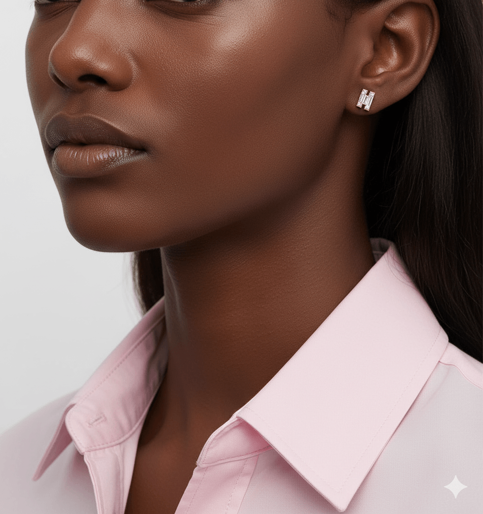 H Letter Alphabet Stud Earrings — view 2