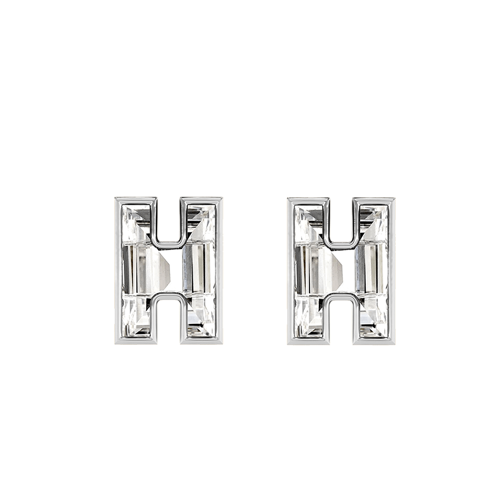 H Letter Alphabet Stud Earrings in 18k White Gold