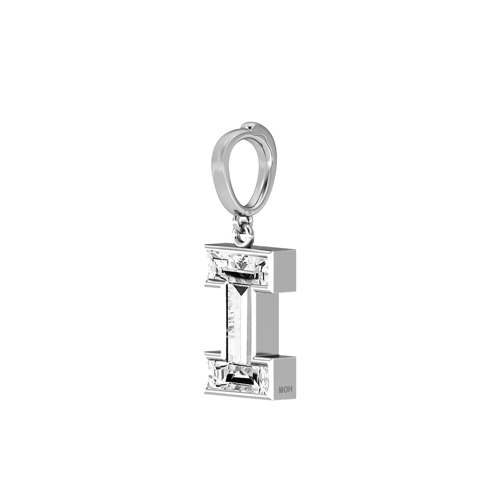 I Letter Alphabet Charm in 18k White Gold — view 2