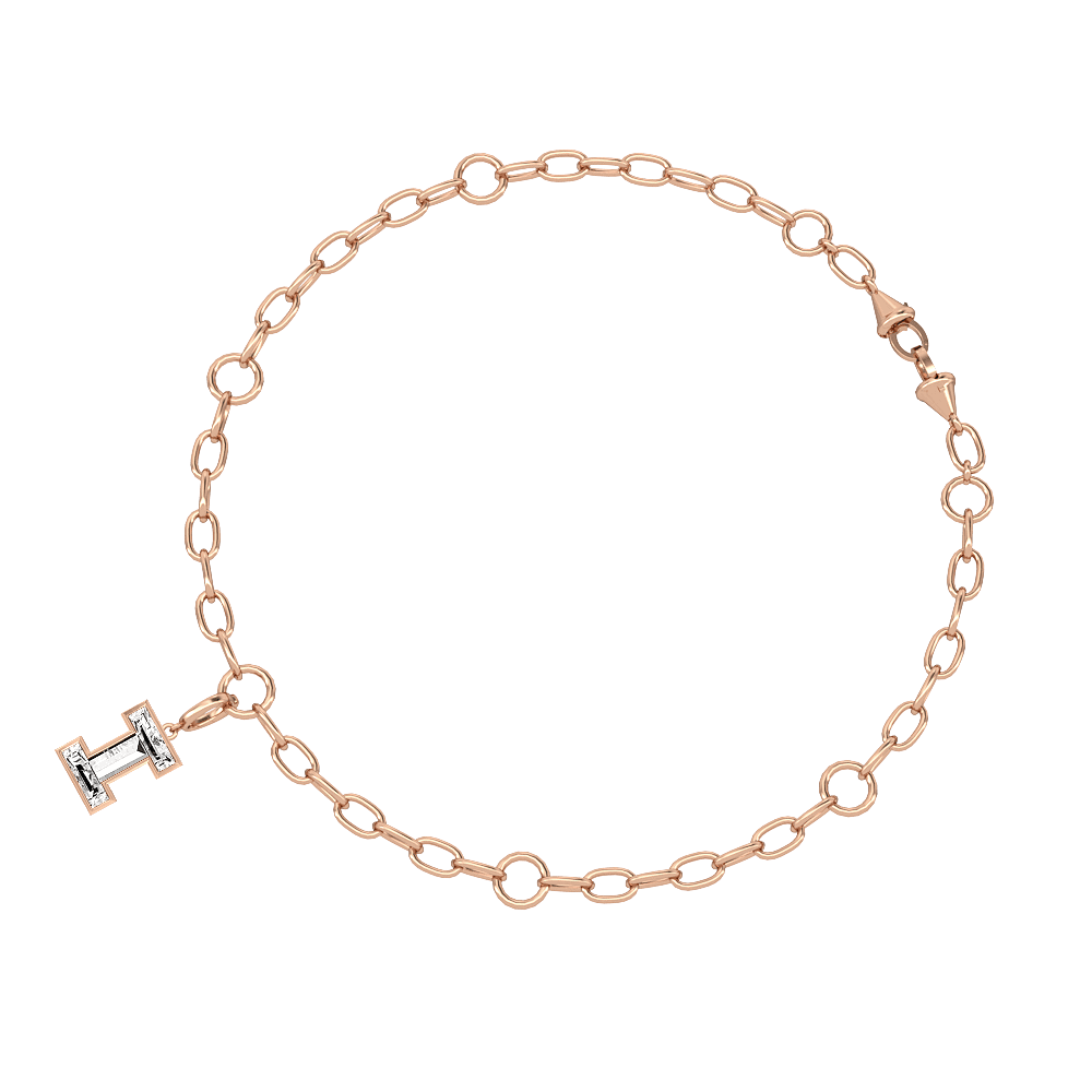 I Letter Alphabet Charm in 18k Rose Gold — view 3