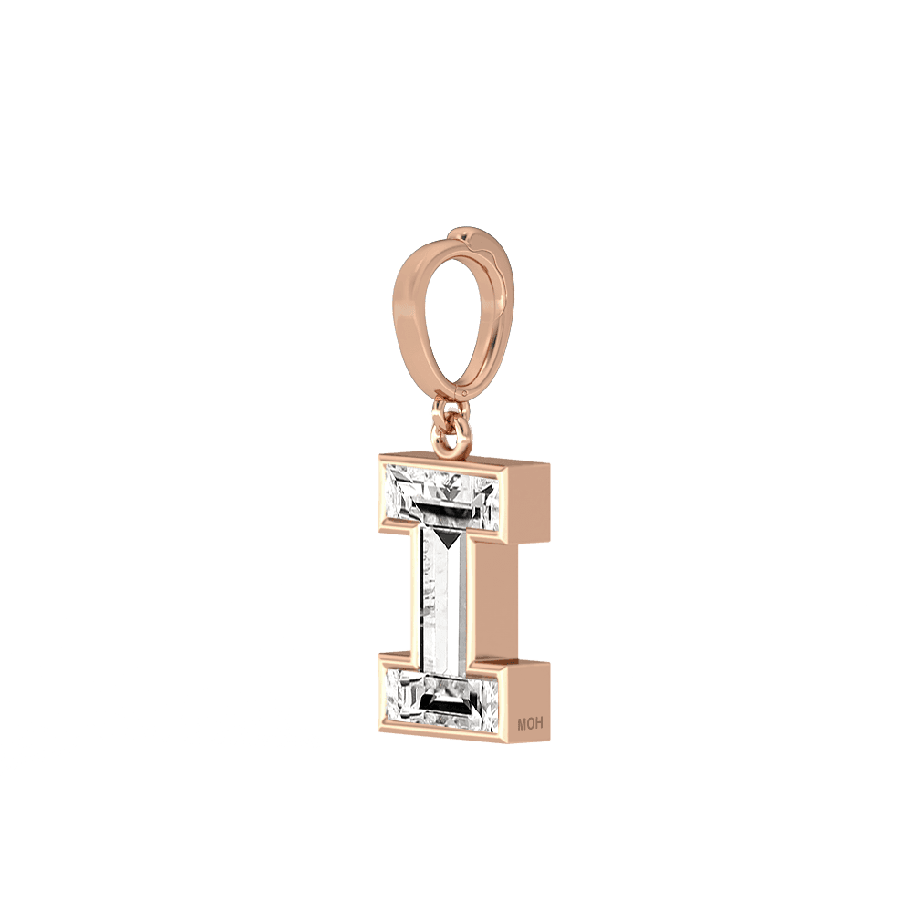 I Letter Alphabet Charm in 18k Rose Gold — view 2