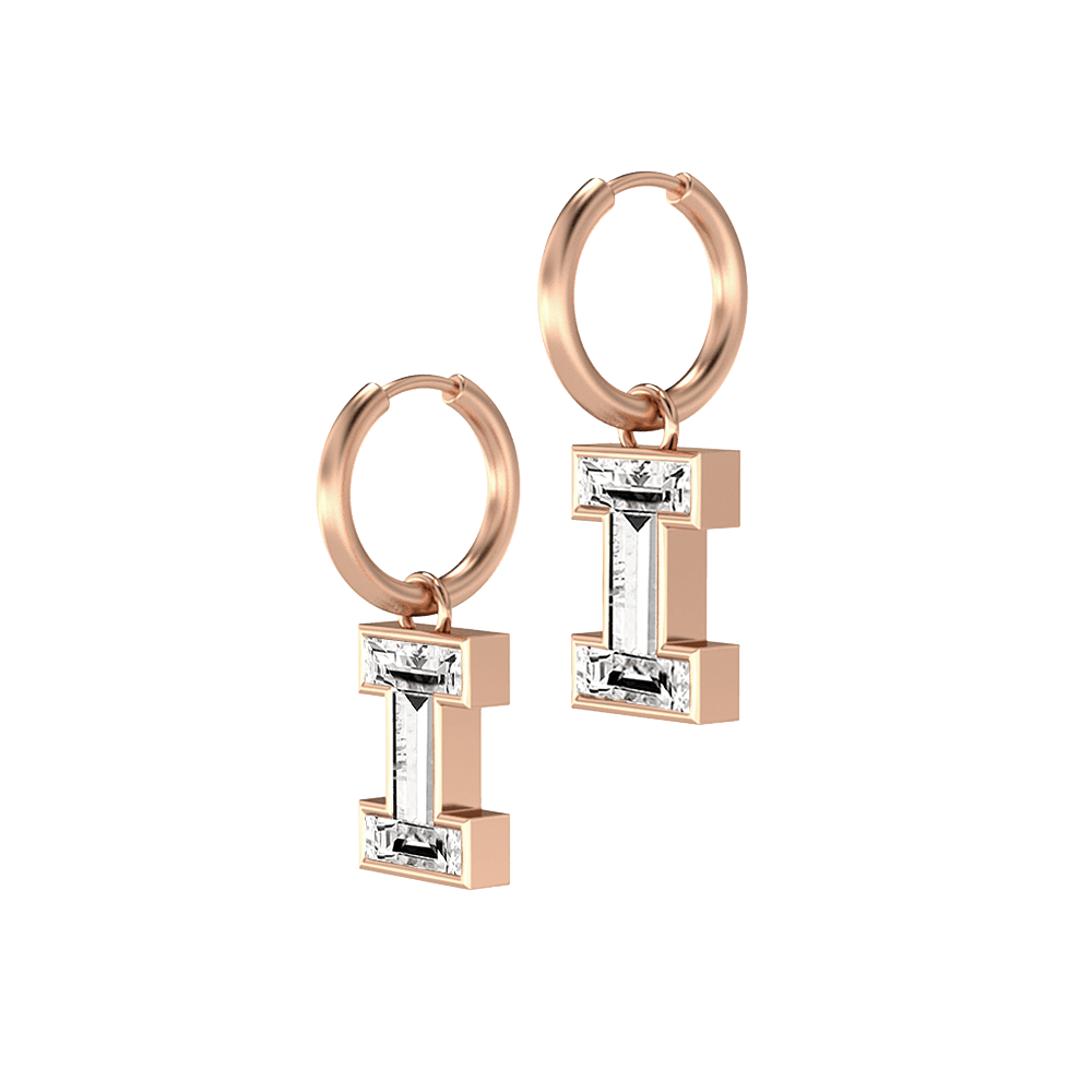 I Letter Alphabet Hoop Earrings in 18k Rose Gold — view 2