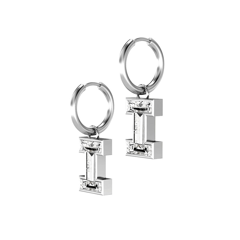 I Letter Alphabet Hoop Earrings in 18k White Gold — view 2
