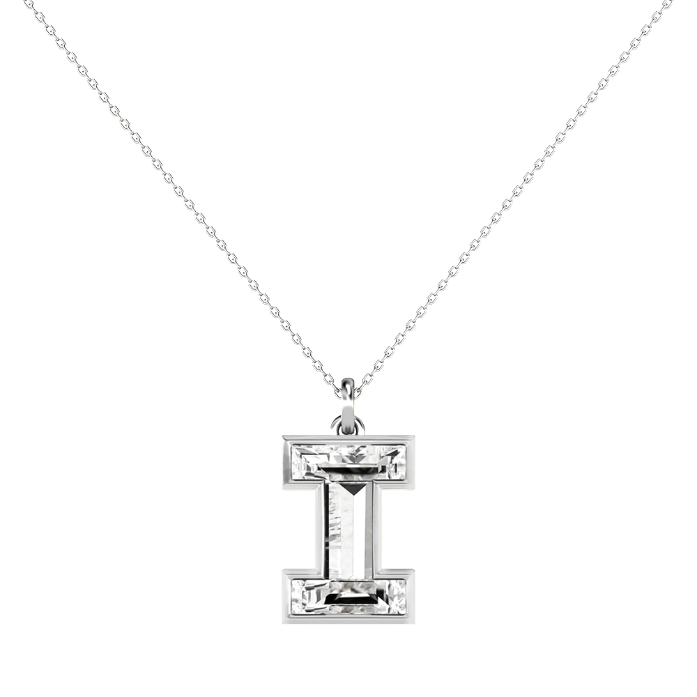 I Letter Alphabet Pendant in 18k White Gold