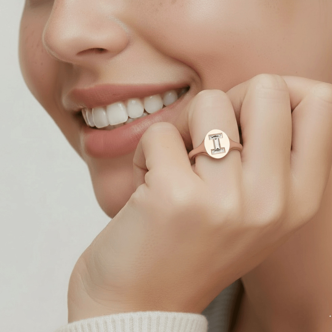 I Letter Alphabet Signet Ring — view 2