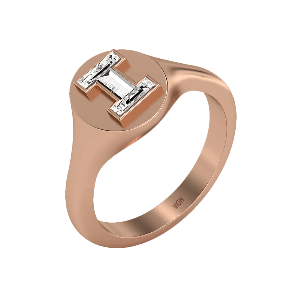 I Letter Alphabet Signet Ring in 18k Rose Gold — view 2