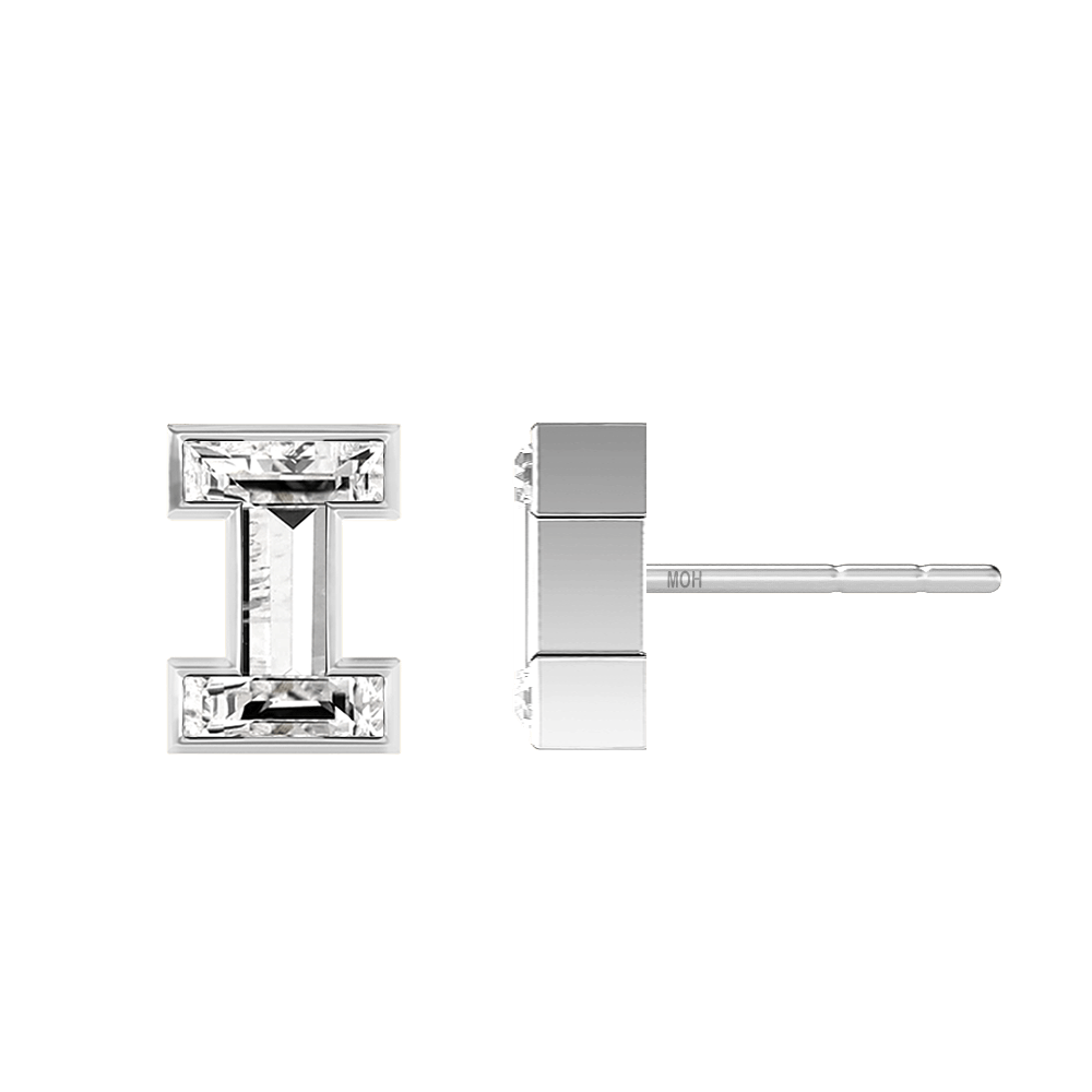 I Letter Alphabet Stud Earrings in 18k White Gold — view 2