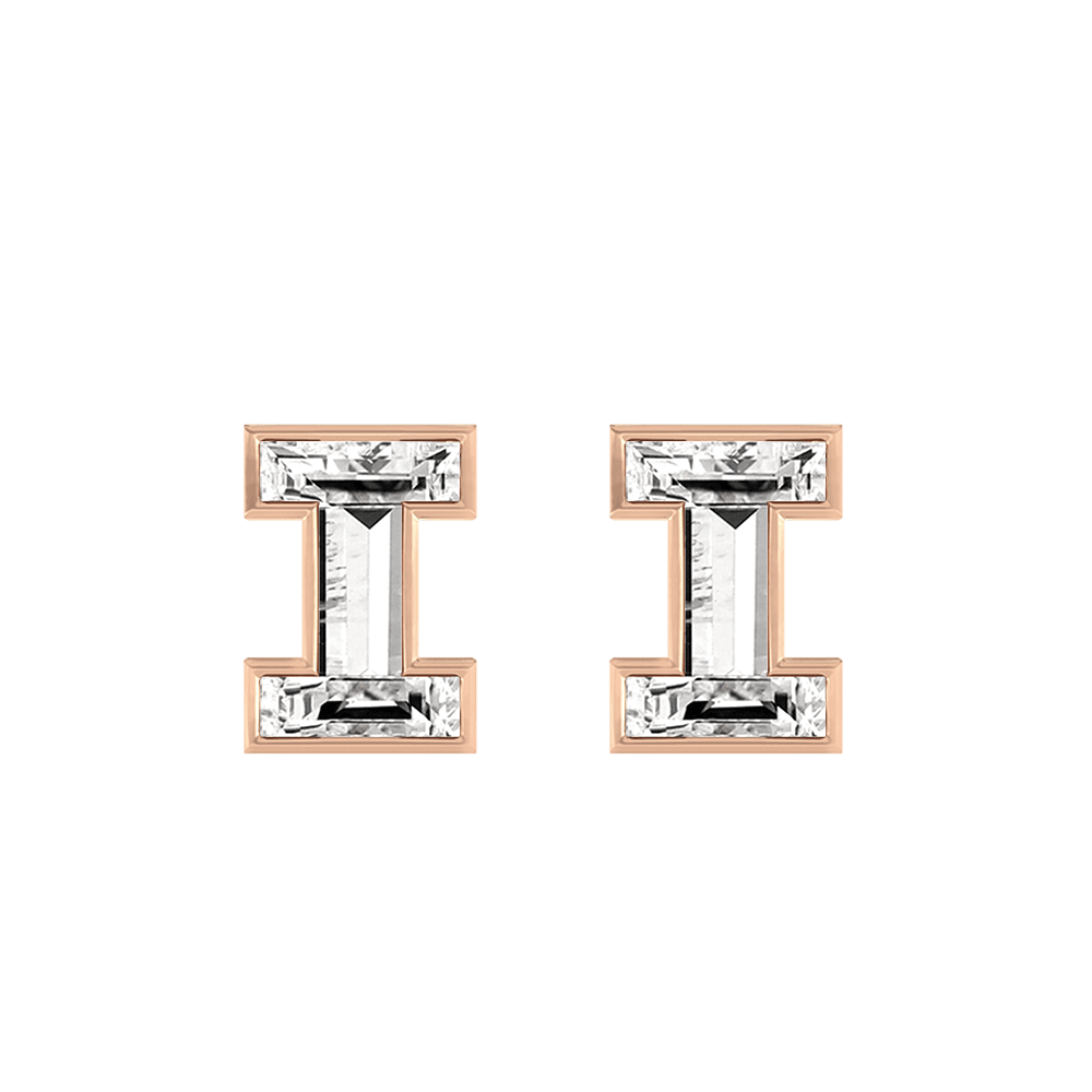 I Letter Alphabet Stud Earrings in 18k Rose Gold