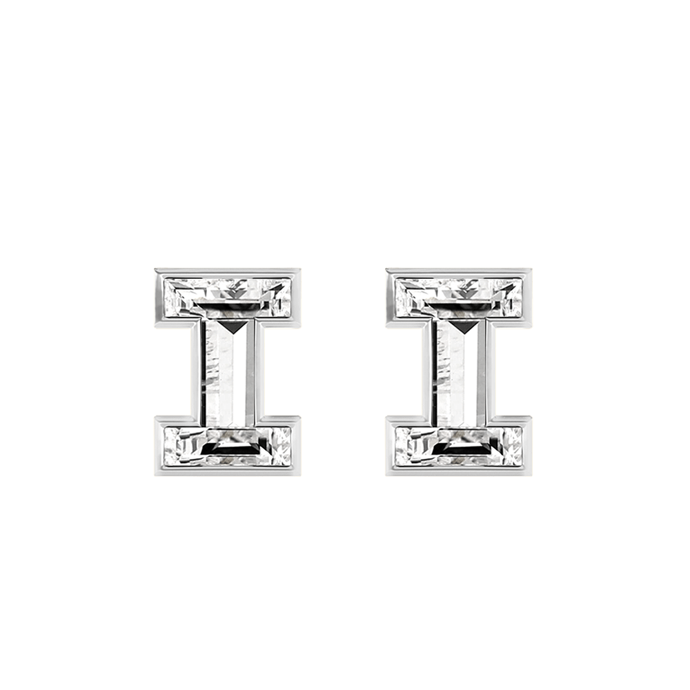 I Letter Alphabet Stud Earrings in 18k White Gold