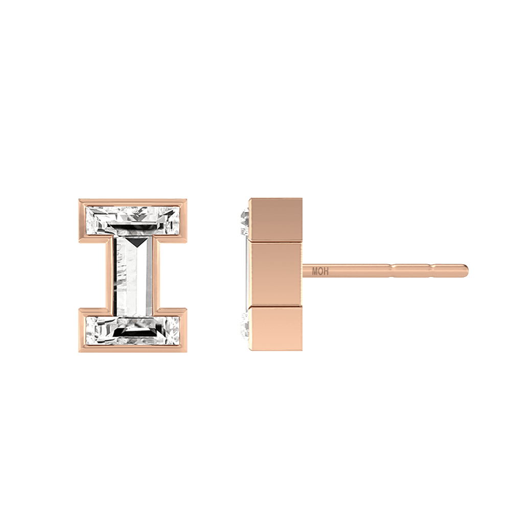I Letter Alphabet Stud Earrings in 18k Rose Gold — view 2